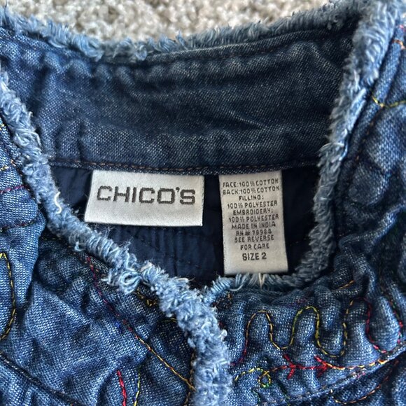 Chicos Womens Sz 2Y2K Blue Quilted Button-Up Embroidered Jacket - Picture 3 of 10